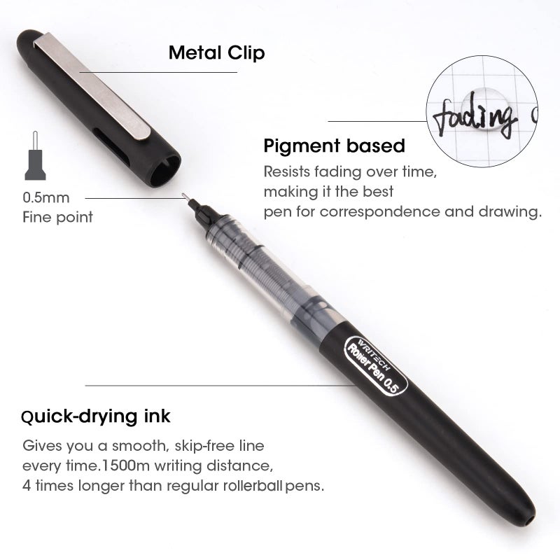 WRITECH Liquid Ink RollerBall Pens Quick Dry Ink 0.5 mm Extra Fine Point Pens 8 Pcs Rollering Pens Assorted Colors Ink for Writing, Taking Notes & Sketching (Multicolor) - Image 3